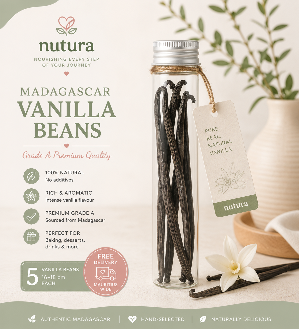 Madagascar Vanilla Beans – Grade A Gourmet Vanilla Pods (Pack of 5)